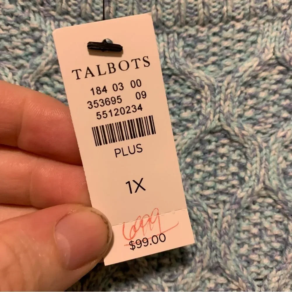 Talbots Honeycomb High Low Mock Neck Sweater blue green size 1x